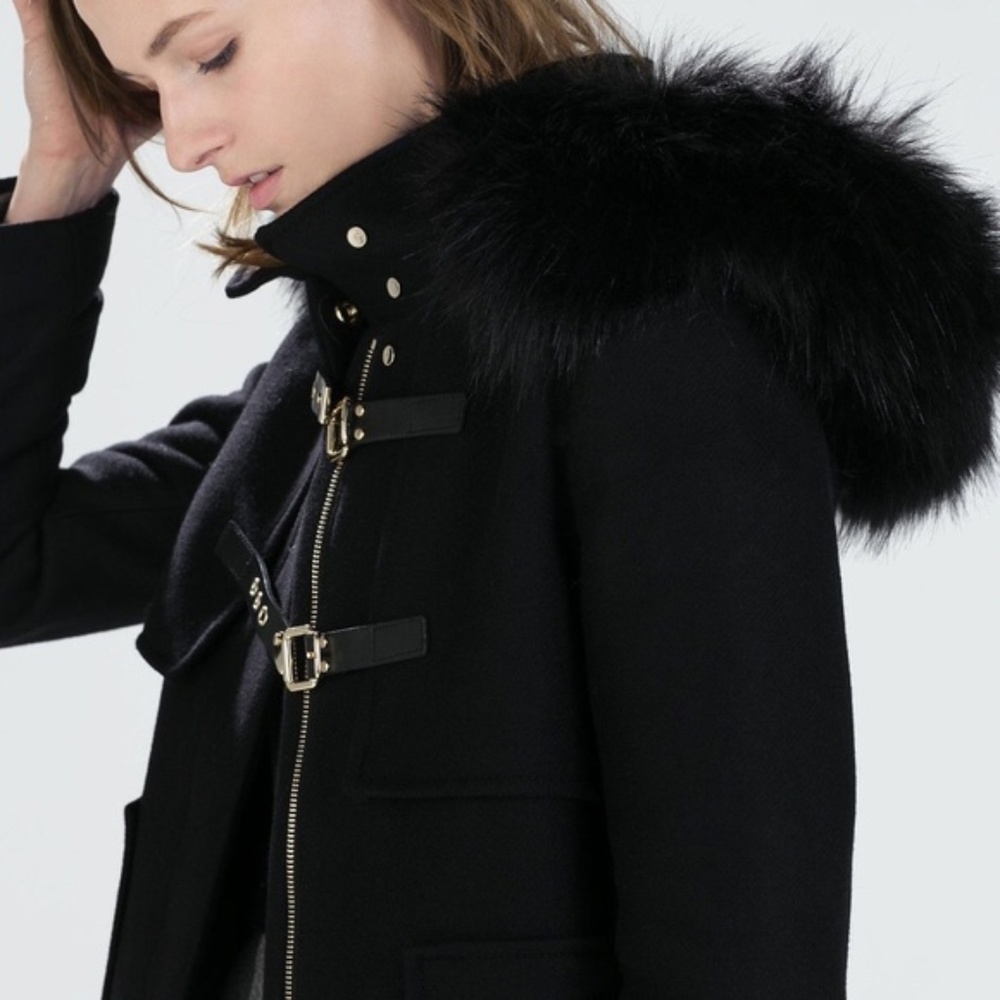 Zara Like New Jacket with Fur Hood